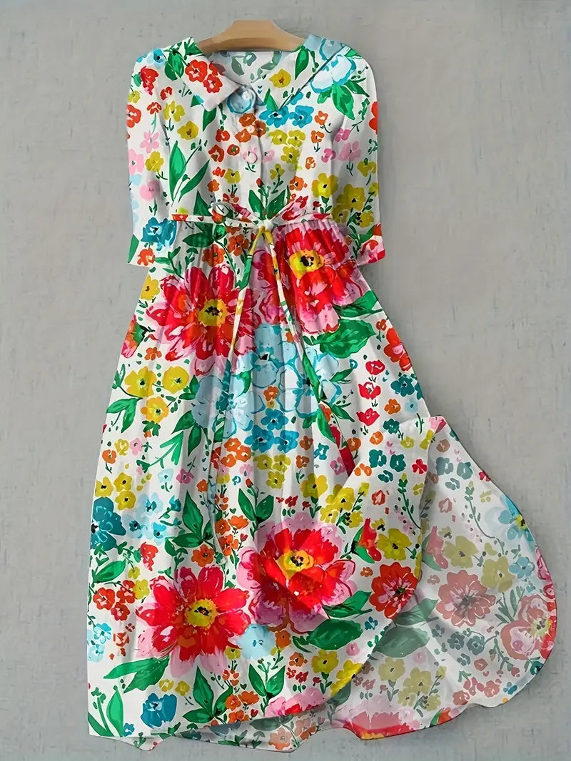 Elara™ | Dress with vibrant colourful flowers, regular fit, cotton blend