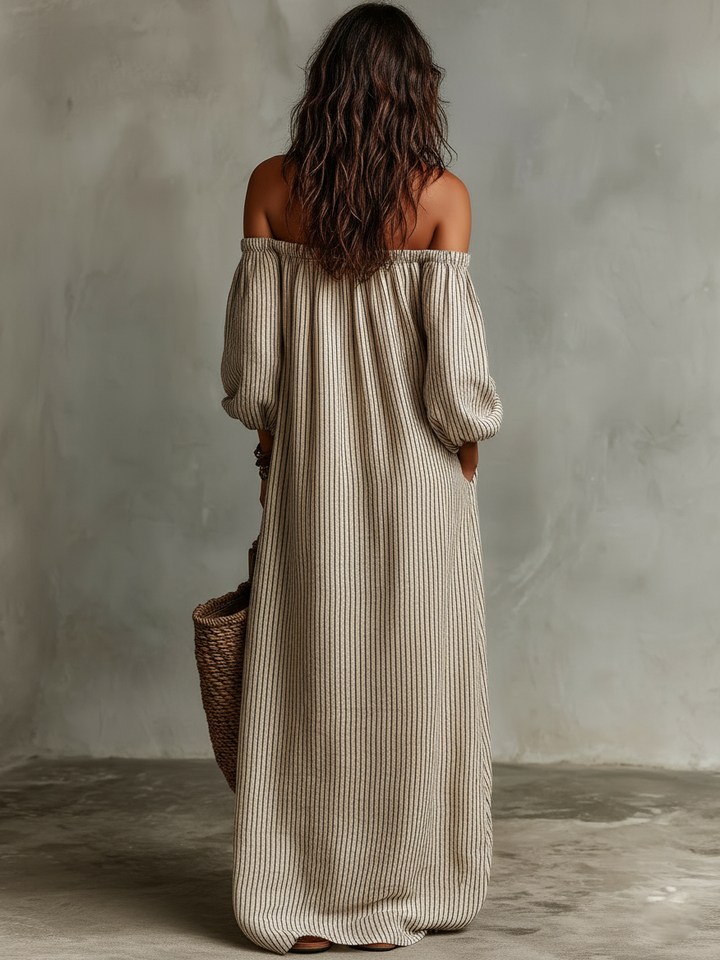 Elena | European Long Flowing Dress with Off-Shoulder Design