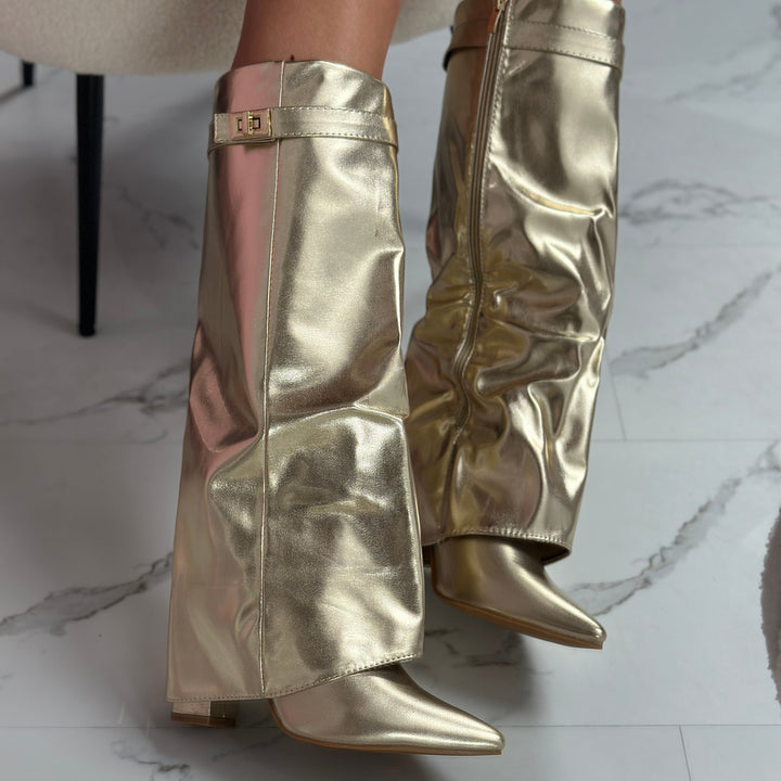 SERAPHINA™ - Gold Leather Boots