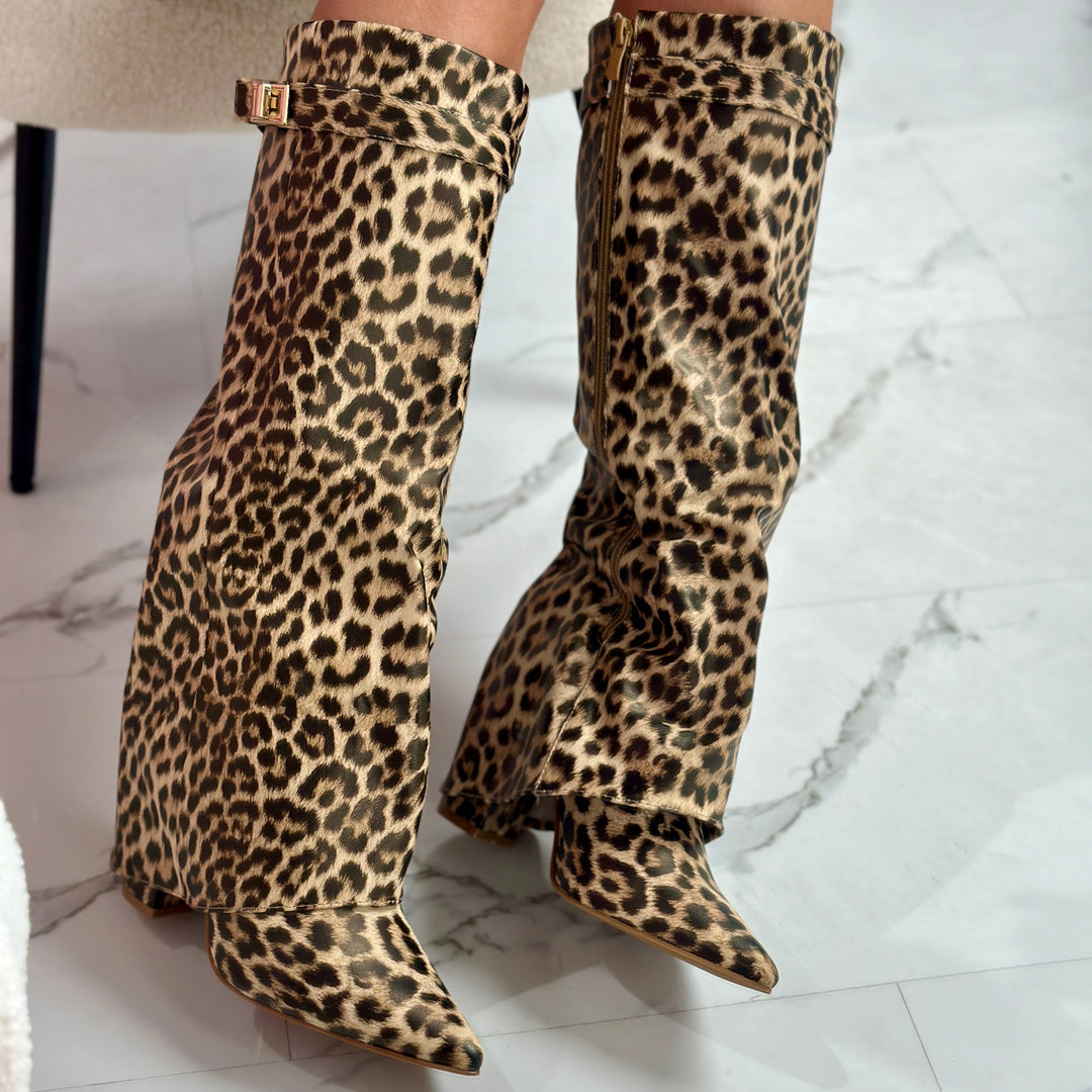 FELINA™ - Leopard Leather Boots