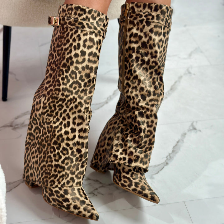 FELINA™ - Leopard Leather Boots