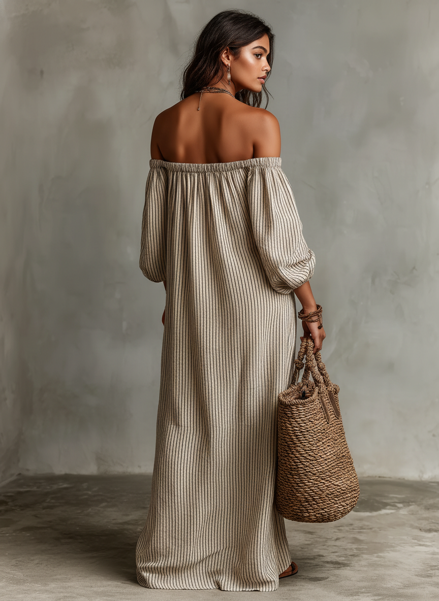 Elena | European Long Flowing Dress with Off-Shoulder Design