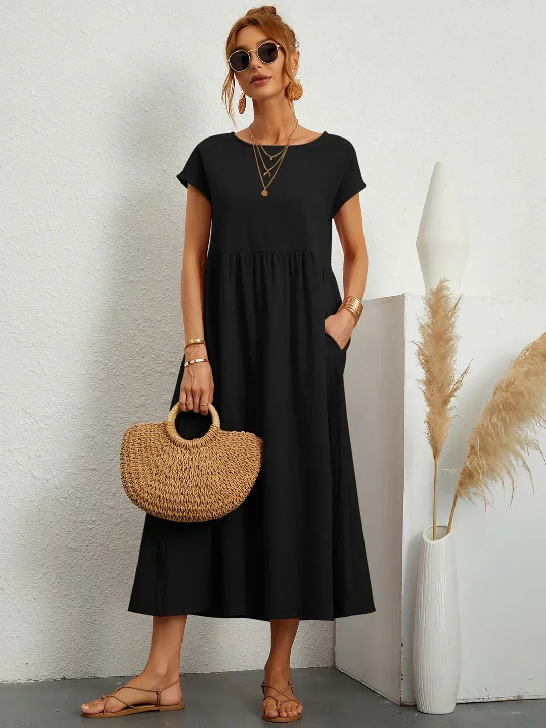 GABRIELA™ | Fluid Midi Dress of Timeless Elegance