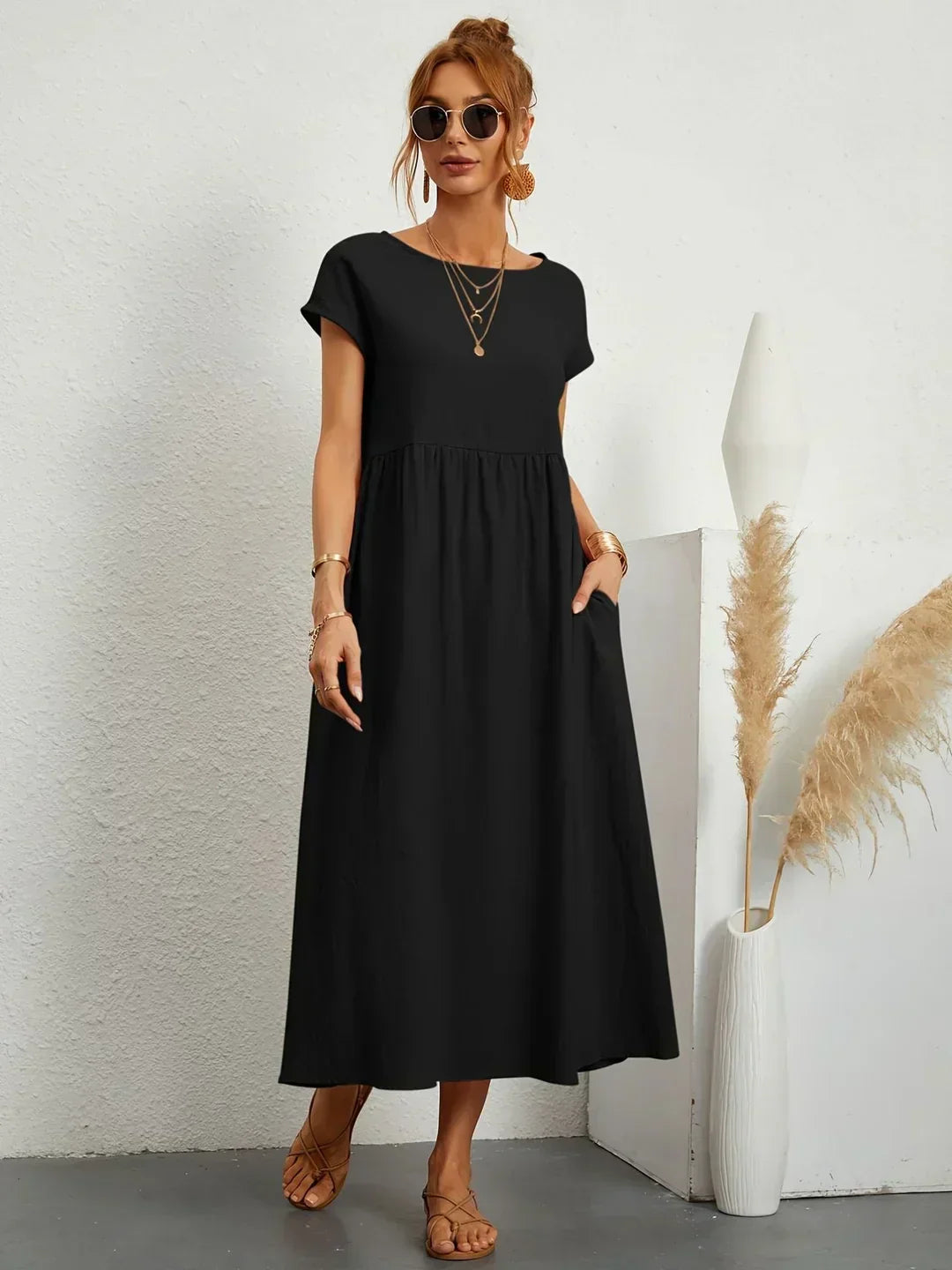 GABRIELA™ | Fluid Midi Dress of Timeless Elegance