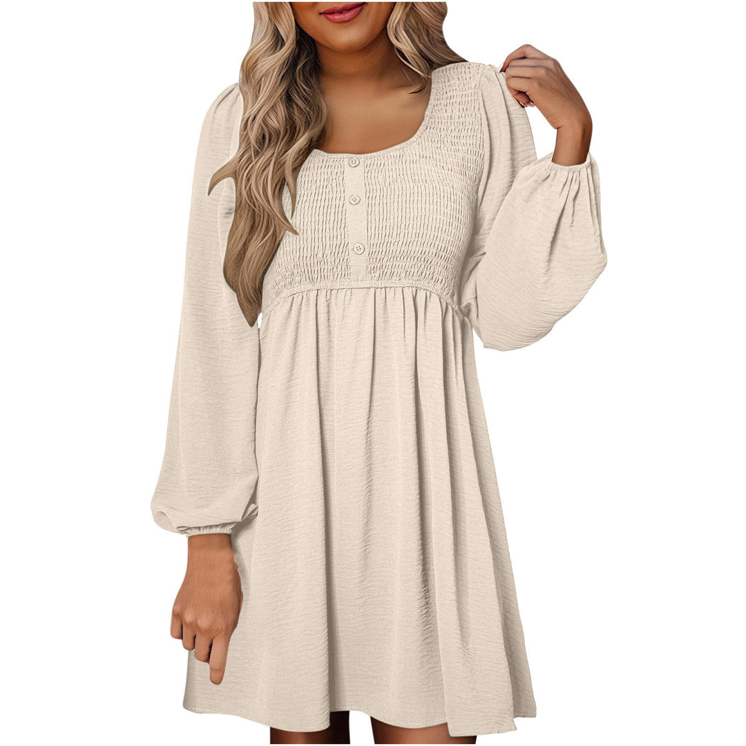 HARPER - Casual Smocked Empire Waist A-Line Dress with Button-Up Detail