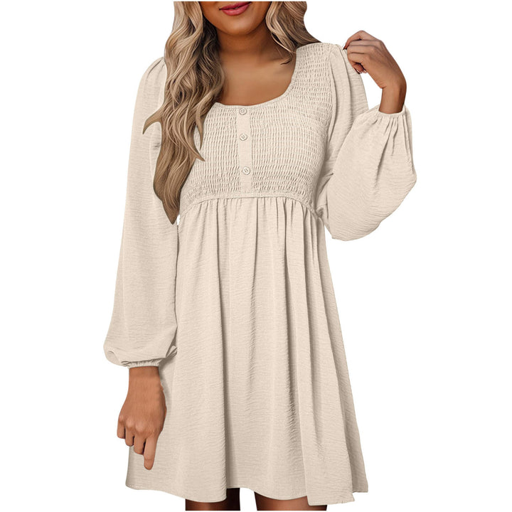 HARPER - Casual Smocked Empire Waist A-Line Dress with Button-Up Detail