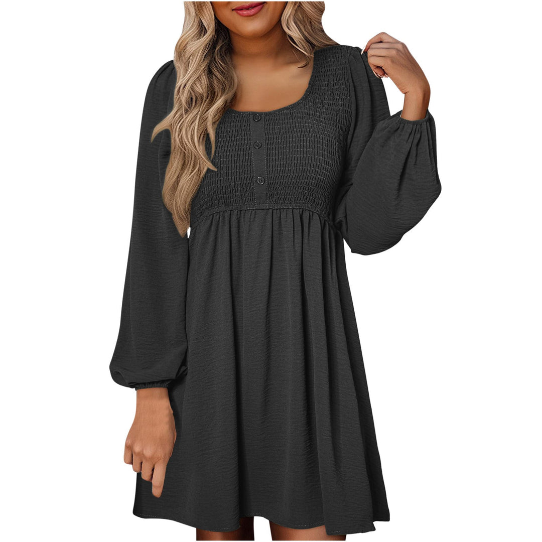 HARPER - Casual Smocked Empire Waist A-Line Dress with Button-Up Detail