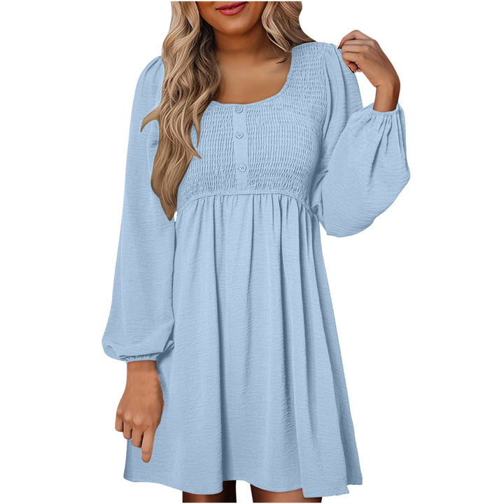 HARPER - Casual Smocked Empire Waist A-Line Dress with Button-Up Detail