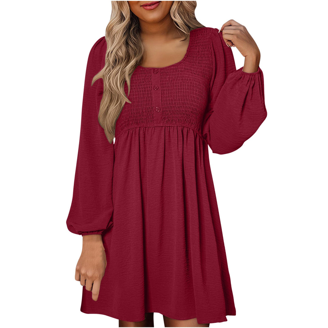 HARPER - Casual Smocked Empire Waist A-Line Dress with Button-Up Detail
