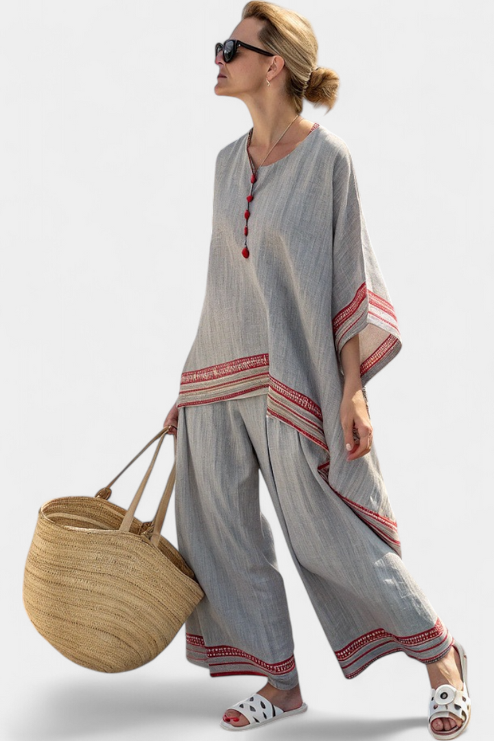 DAELRIC™ | Sophisticated Asymmetrical Blouse & Ethnic Wide-Leg Pants