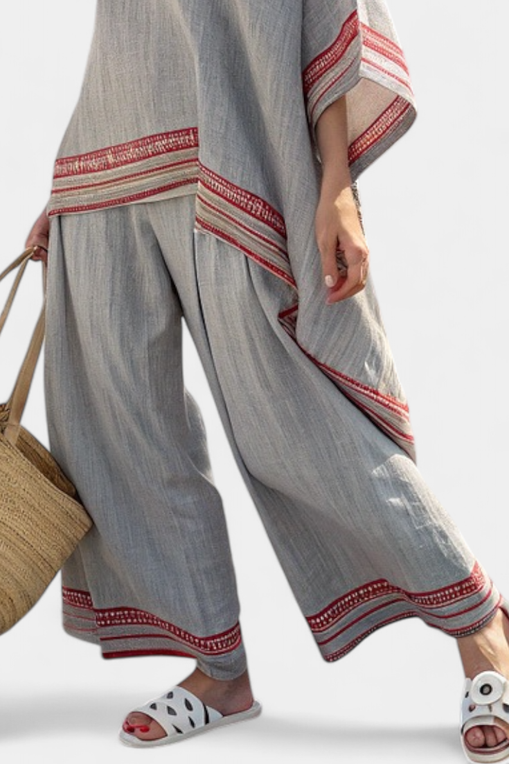 DAELRIC™ | Sophisticated Asymmetrical Blouse & Ethnic Wide-Leg Pants