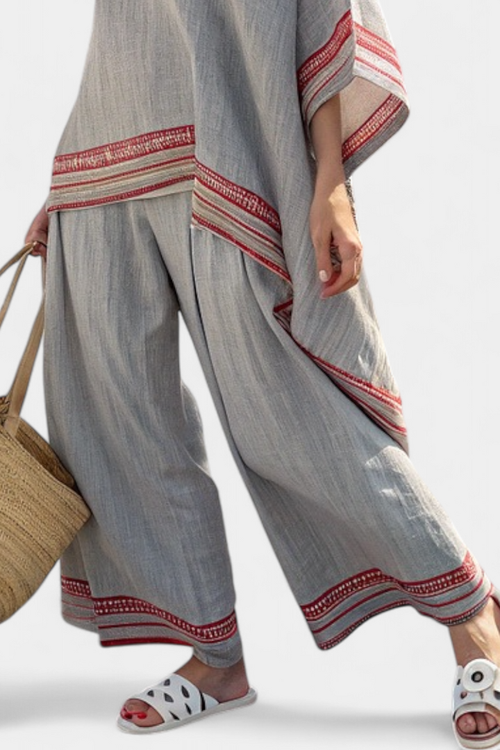 DAELRIC™ | Sophisticated Asymmetrical Blouse & Ethnic Wide-Leg Pants