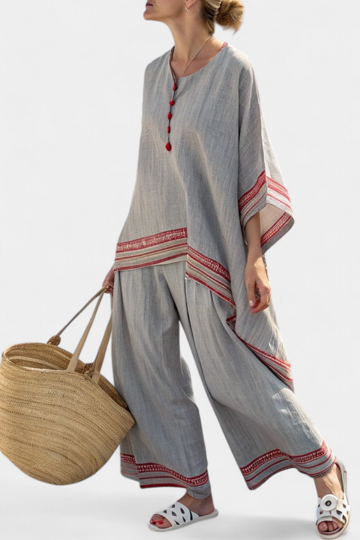 DAELRIC™ | Sophisticated Asymmetrical Blouse & Ethnic Wide-Leg Pants