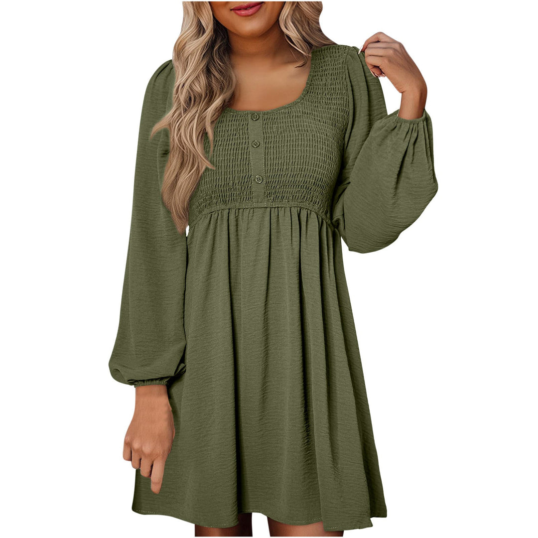 HARPER - Casual Smocked Empire Waist A-Line Dress with Button-Up Detail