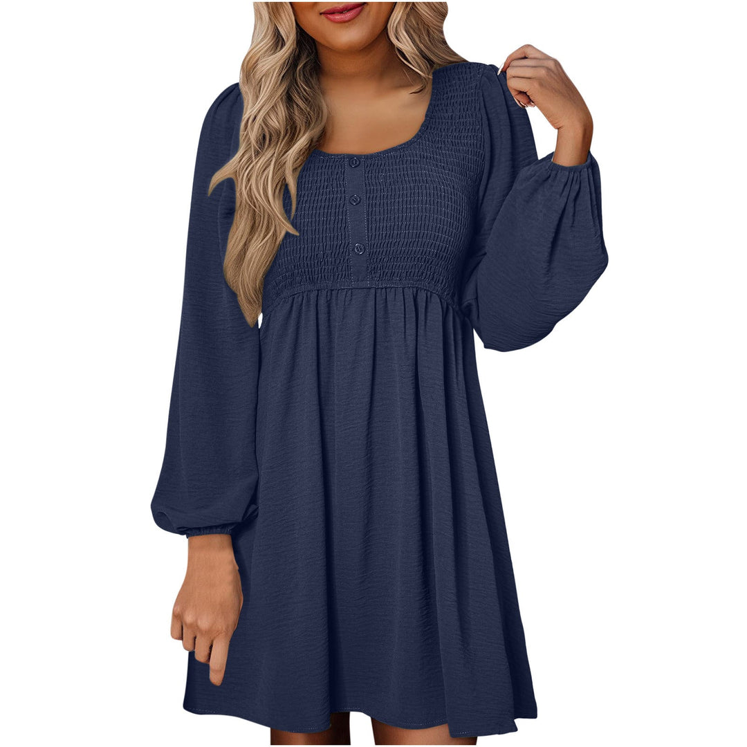 HARPER - Casual Smocked Empire Waist A-Line Dress with Button-Up Detail