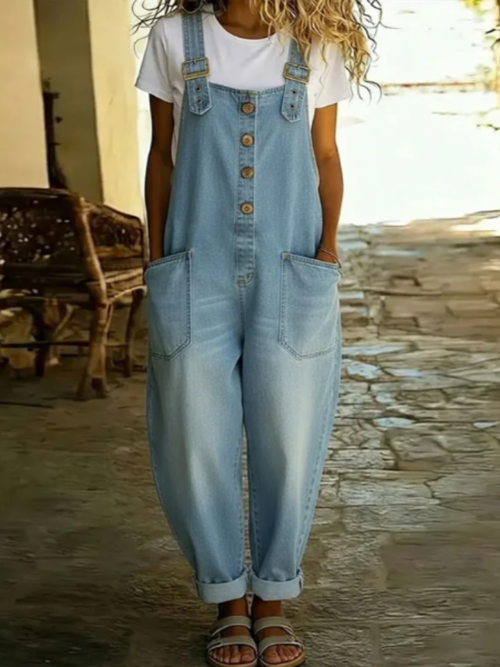 Saylor - Vintage Soft Cotton Denim-Look Overalls