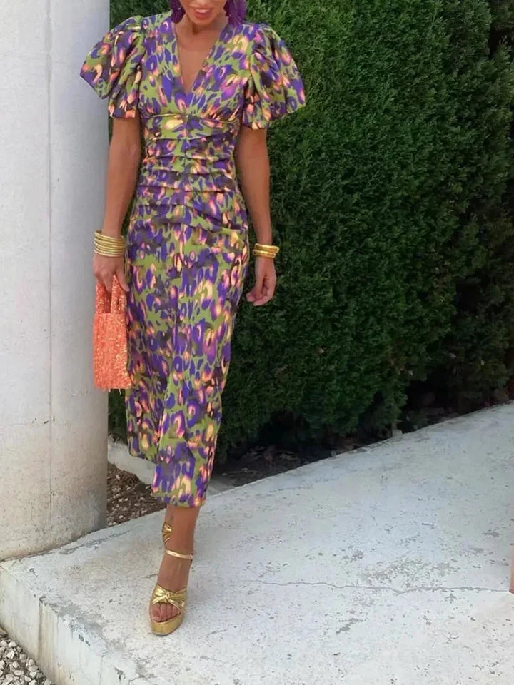 Noor™ - Midi Dress with Puff Sleeves