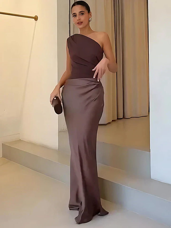 SERENELLE™ | Satin Guilt Detail Maxi Dress