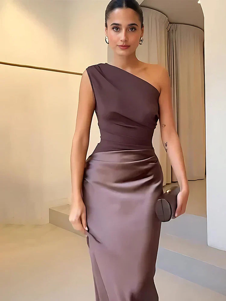 SERENELLE™ | Satin Guilt Detail Maxi Dress