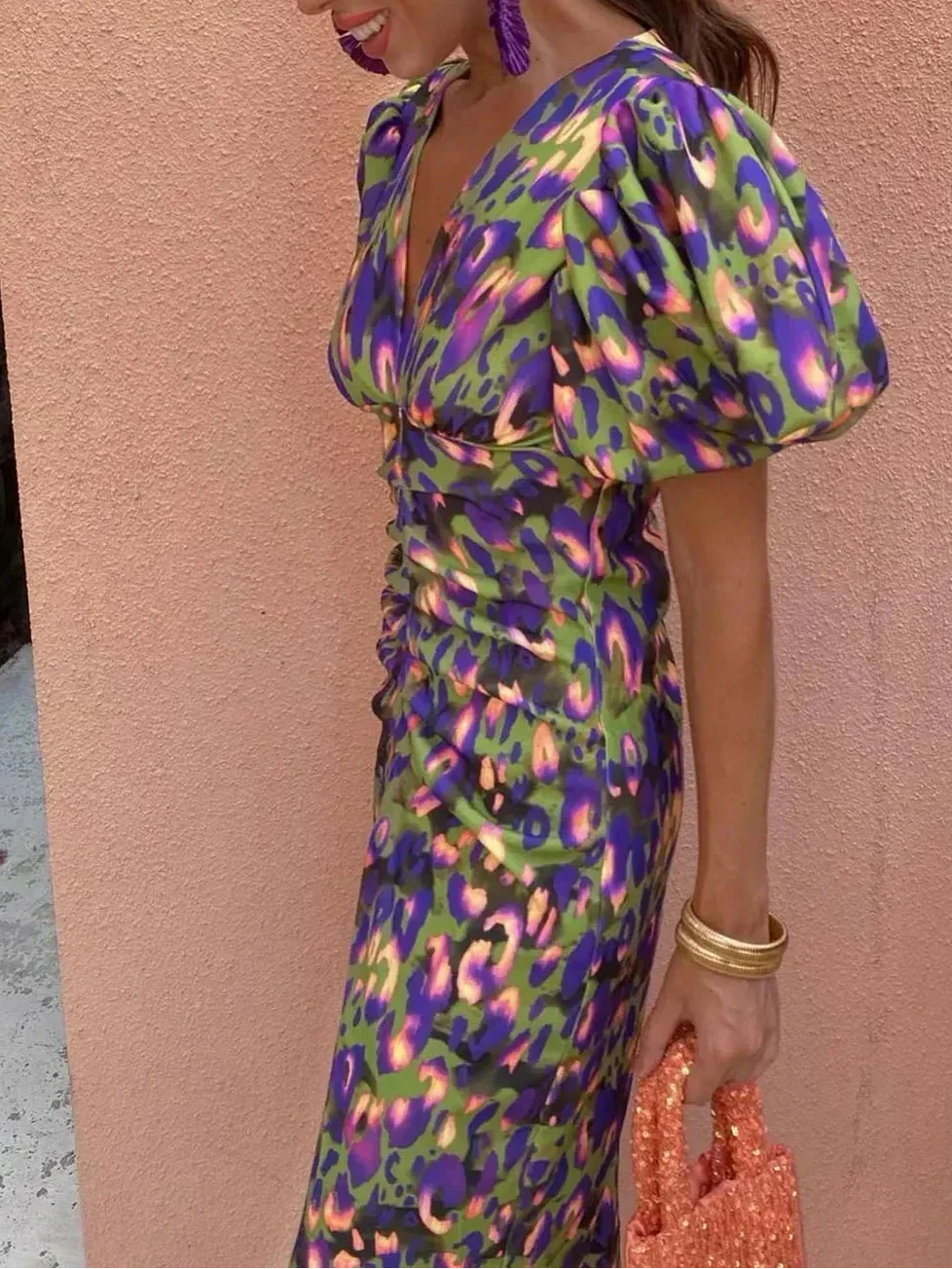 Noor™ - Midi Dress with Puff Sleeves