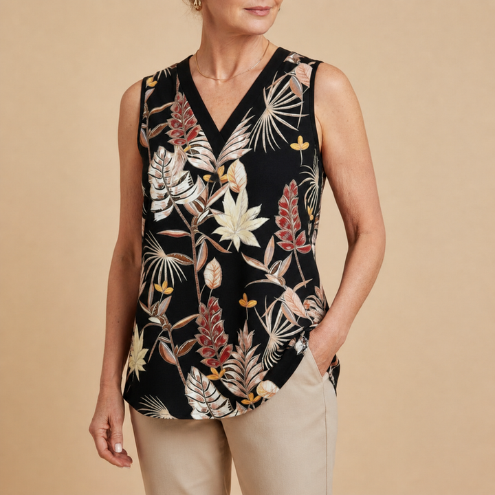 VILARA | Leaf-Print Tank Top