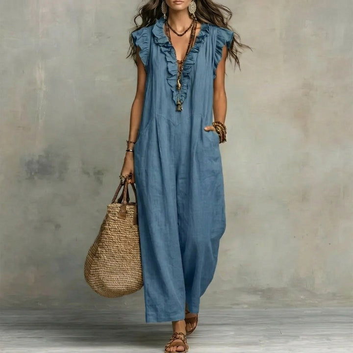 Josefina™  | European Long Dress with a V-neck and frills