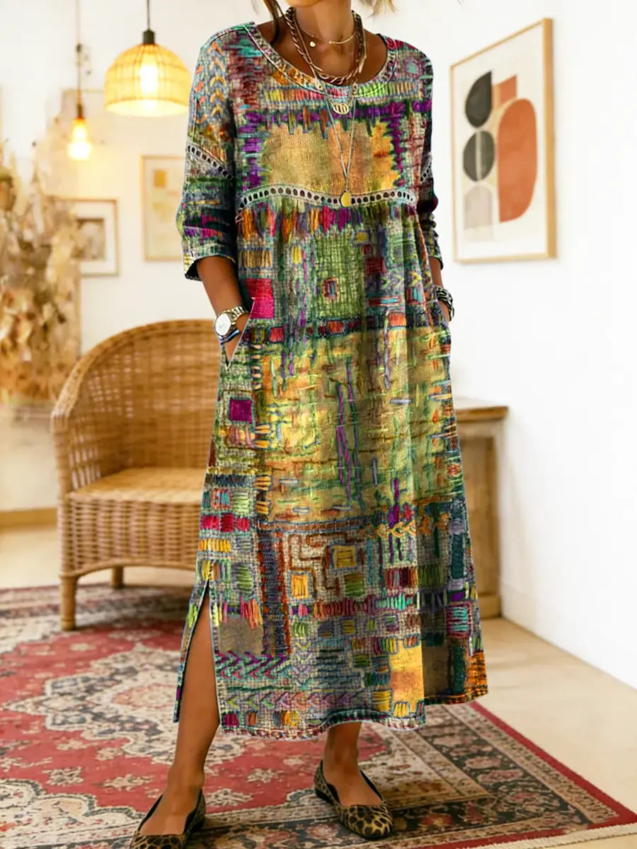 AYLINA | Women’s Ethnic Patchwork Print Dress