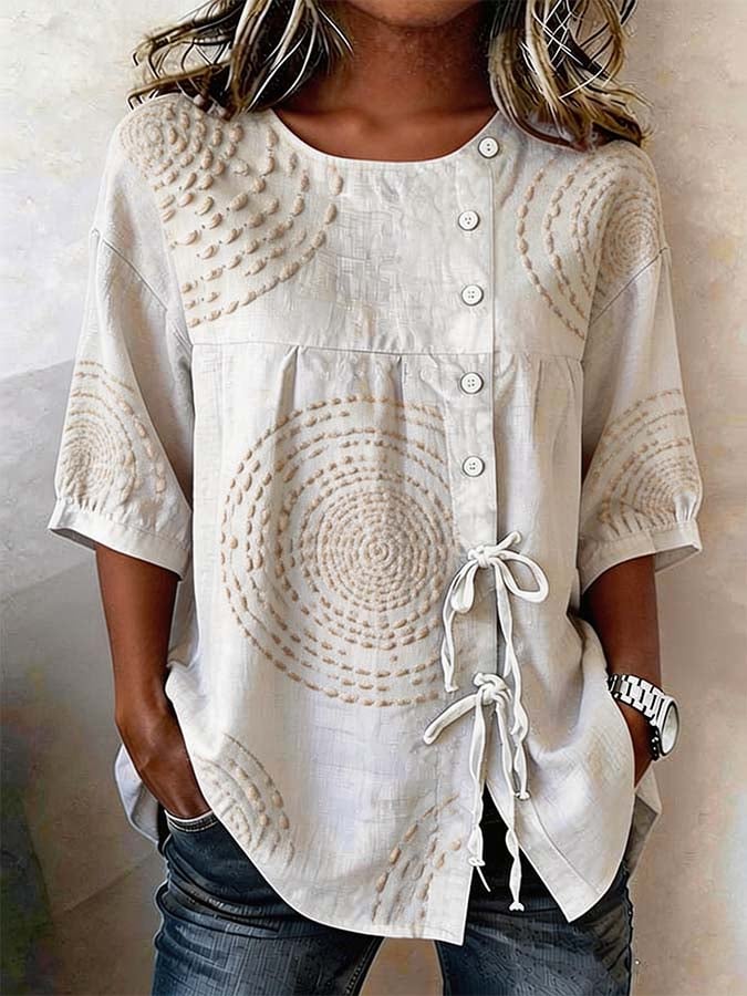 LOUISA | Casual Blouse with Geometric Embroidery