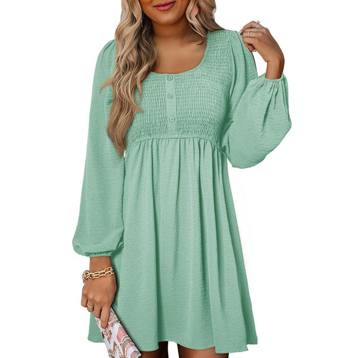 HARPER - Casual Smocked Empire Waist A-Line Dress with Button-Up Detail