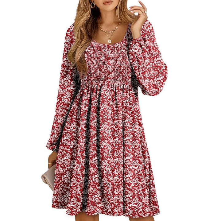 HARPER - Casual Smocked Empire Waist A-Line Dress with Button-Up Detail