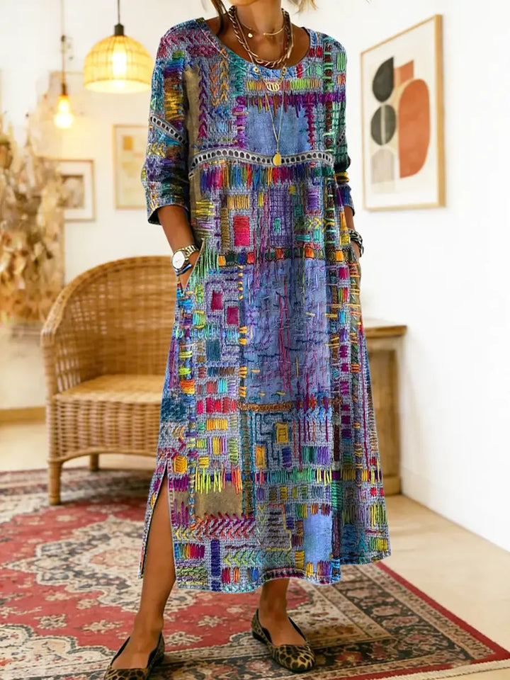 AYLINA | Women’s Ethnic Patchwork Print Dress