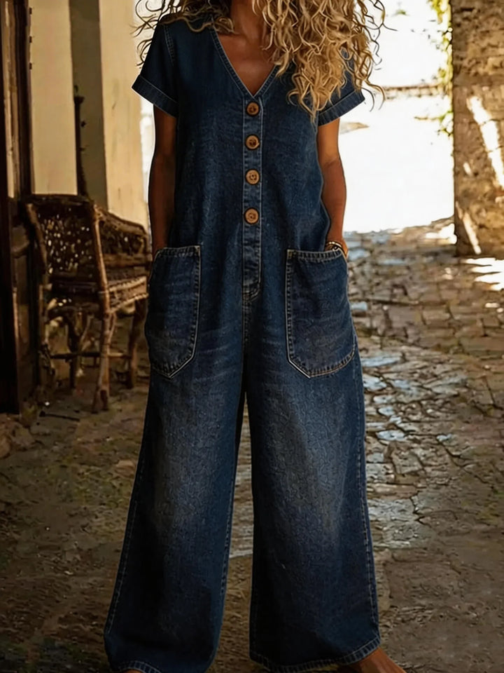 Denise – V-neck Denim Jumpsuit