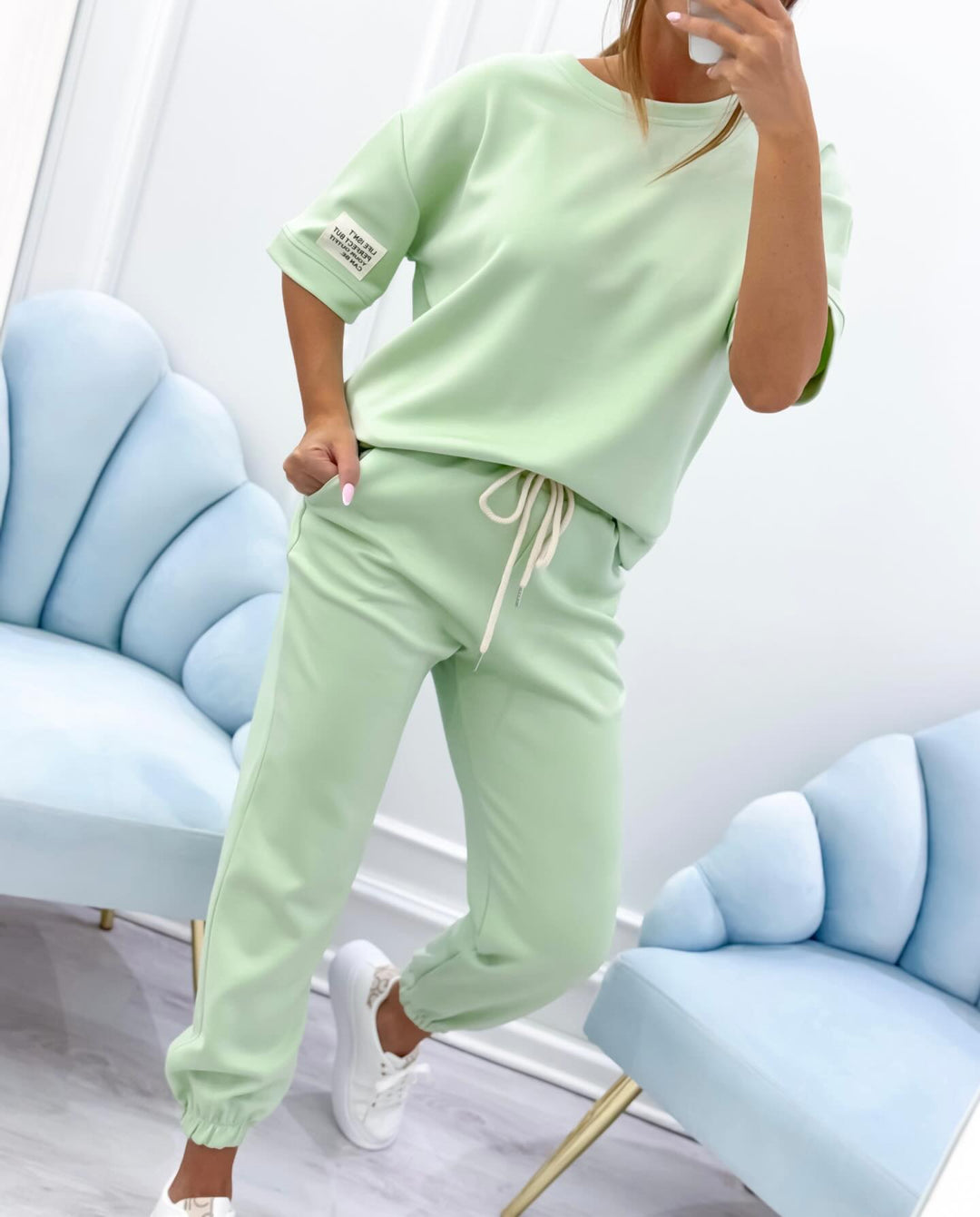 ELENZA | Women’s Casual Two-Piece Set with Solid Top and Trousers