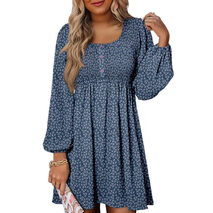 HARPER - Casual Smocked Empire Waist A-Line Dress with Button-Up Detail