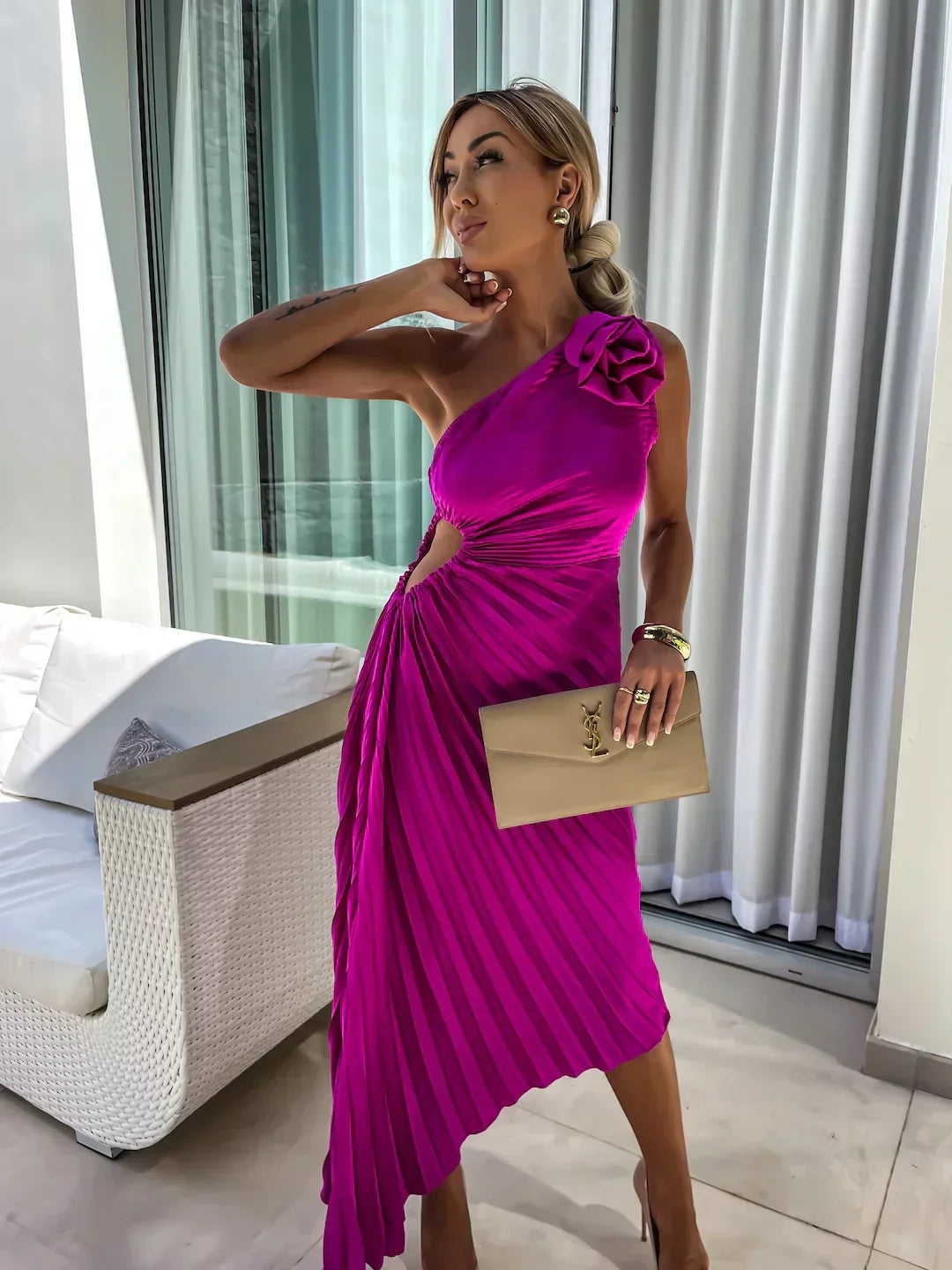 EYA™ | Elegant Floral One-Shoulder Maxi Dress
