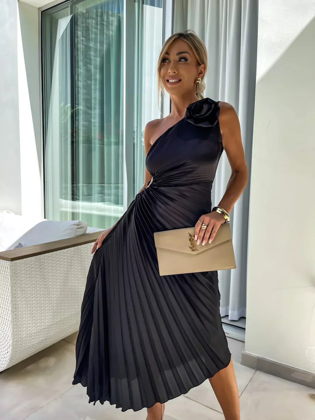 EYA™ | Elegant Floral One-Shoulder Maxi Dress