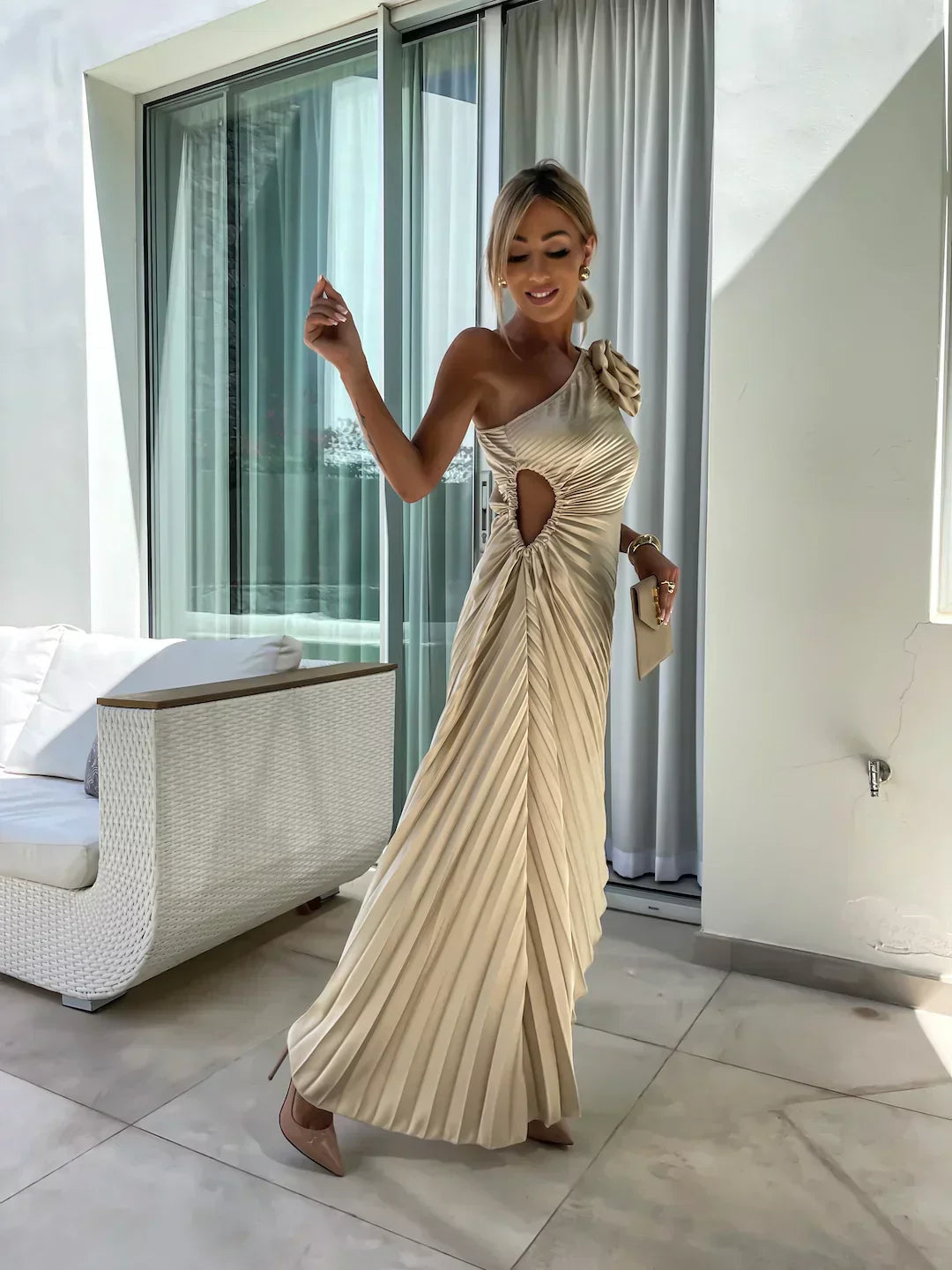 EYA™ | Elegant Floral One-Shoulder Maxi Dress