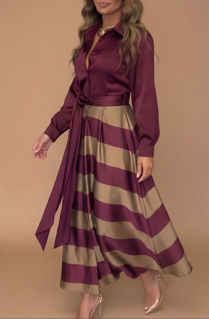 Mila™ - Striped Long Dress with Lace