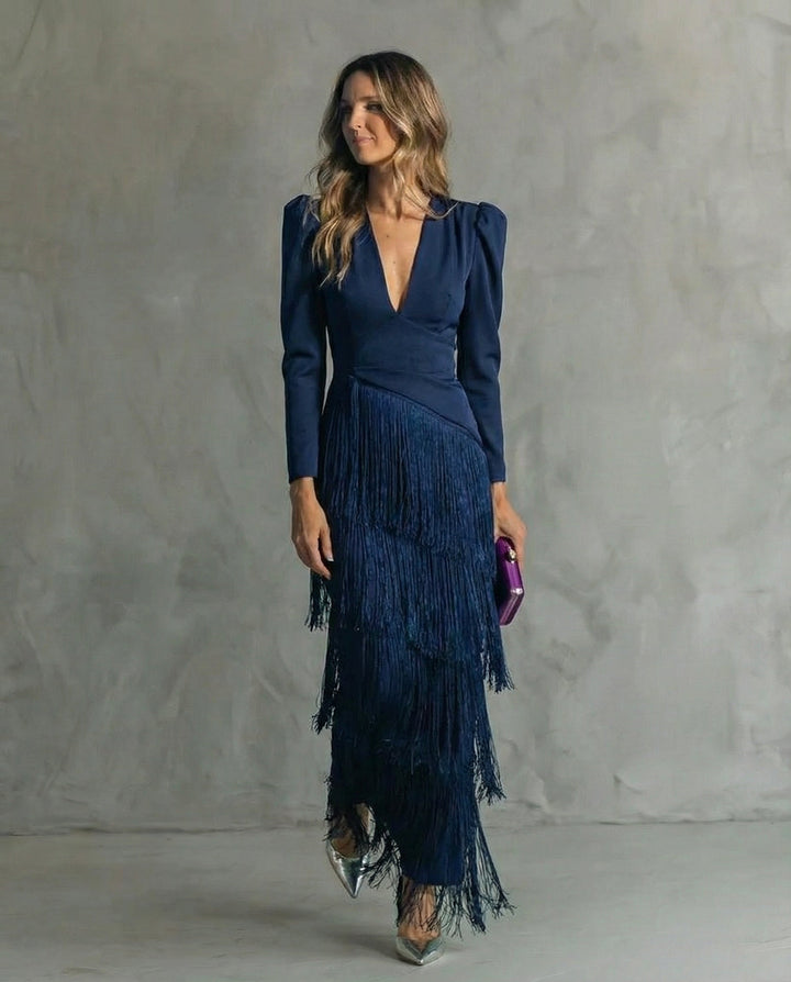 Chiara - Sophisticated Dress with Fringe Sleeves