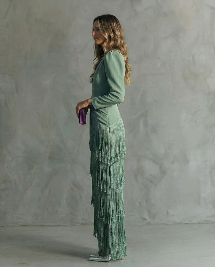 Chiara - Sophisticated Dress with Fringe Sleeves