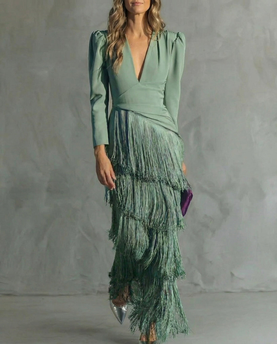 Chiara - Sophisticated Dress with Fringe Sleeves