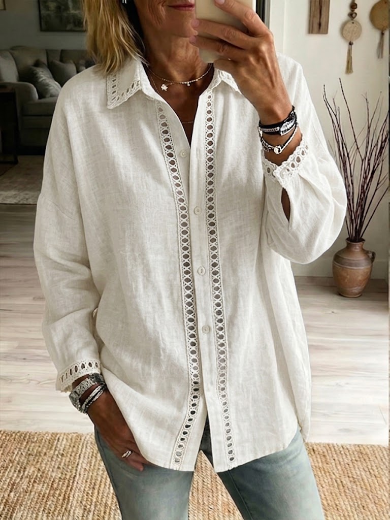 Venice | Casual Long-Sleeve Shirt With Spliced Cutout Webbing