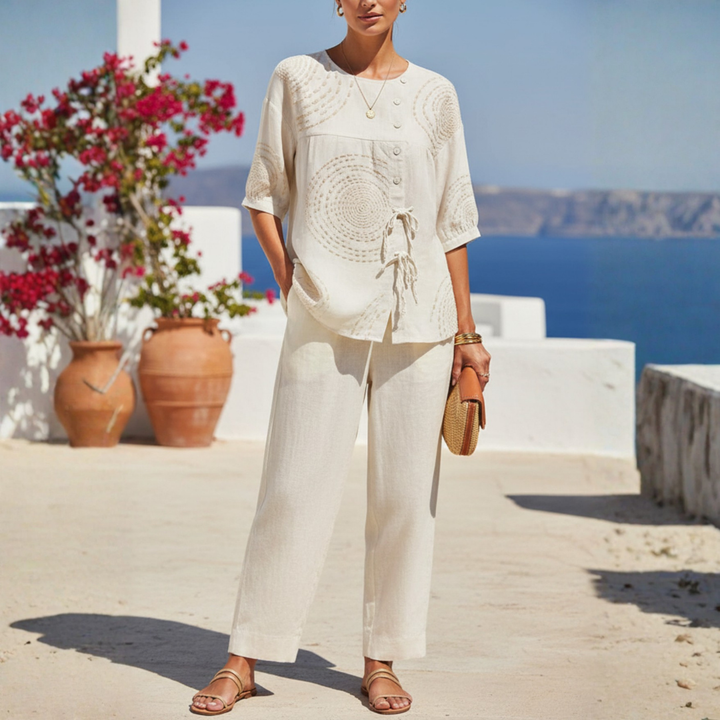 LOUISA | Casual Blouse with Geometric Embroidery