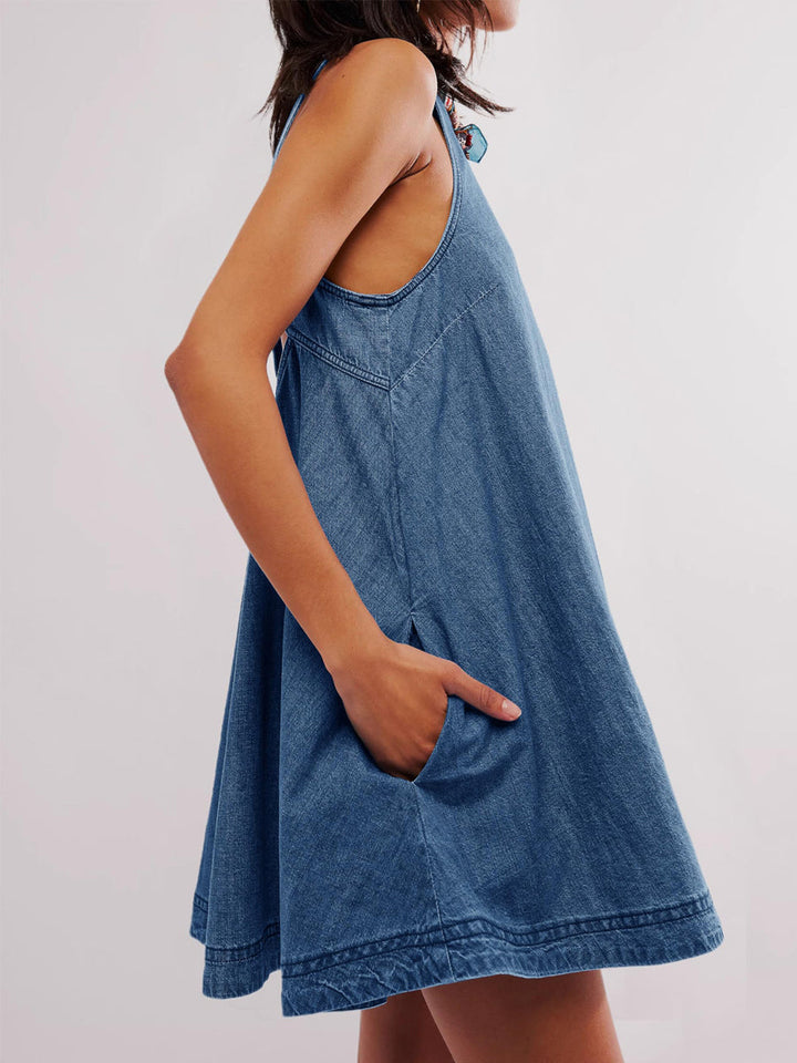Nancy | Sleeveless Denim Mini Dress with Open Back