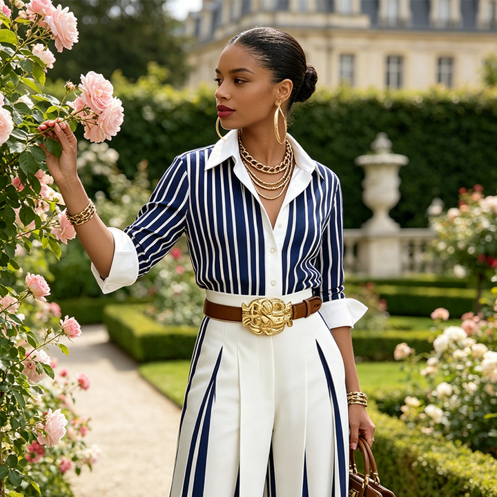 CELINE | Striped Wide Leg Trouser Set
