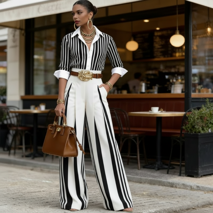 CELINE | Striped Wide Leg Trouser Set