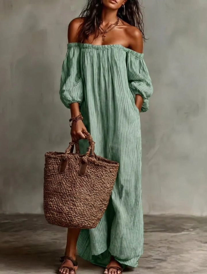 Elena | European Long Flowing Dress with Off-Shoulder Design