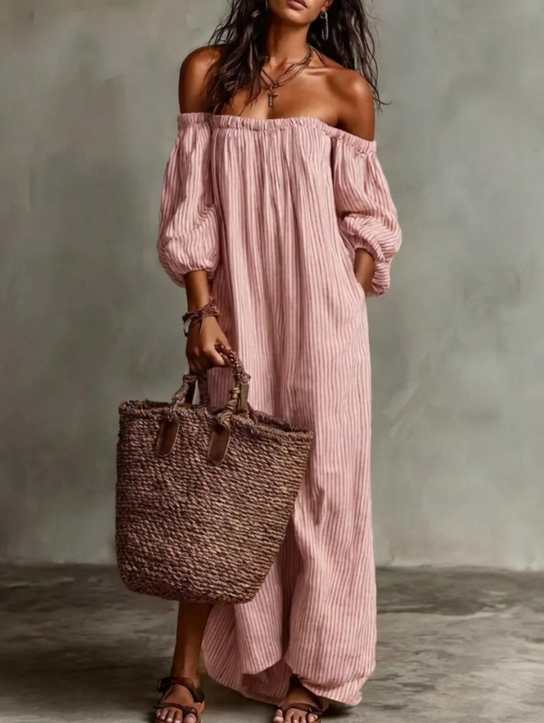 Elena | European Long Flowing Dress with Off-Shoulder Design