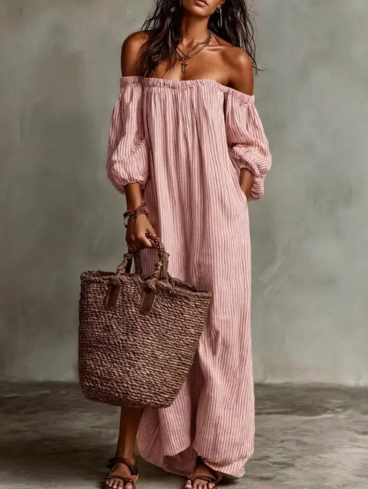 Elena | European Long Flowing Dress with Off-Shoulder Design